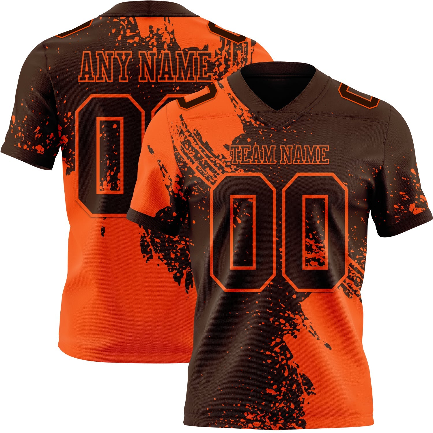 Custom Brown Orange 3D Pattern Abstract Brush Stroke Authentic Football Jersey - Main View