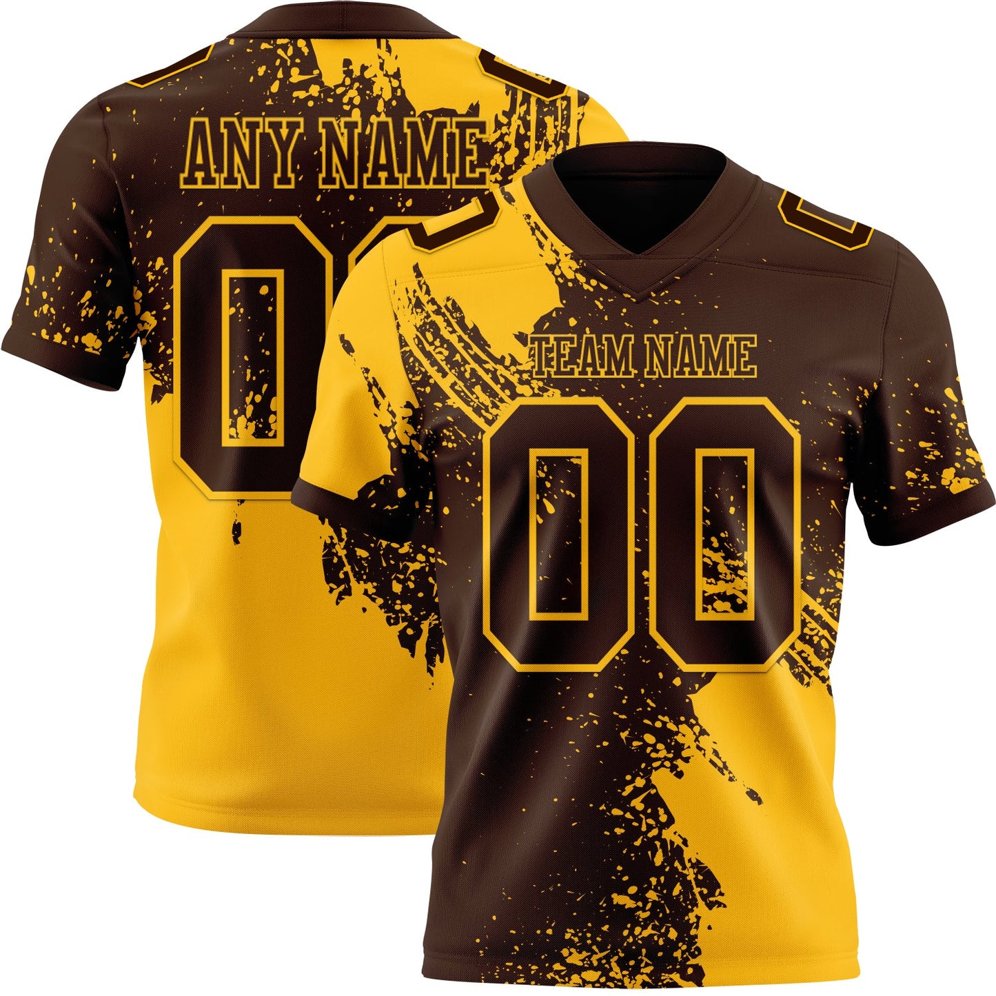 Custom Brown Gold 3D Pattern Abstract Brush Stroke Authentic Football Jersey - Main View