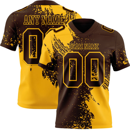 Custom Brown Gold 3D Pattern Abstract Brush Stroke Authentic Football Jersey - Main View