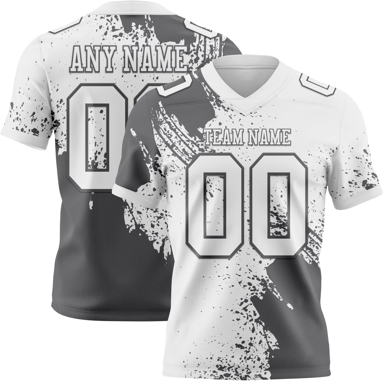 Custom White Steel Gray 3D Pattern Abstract Brush Stroke Authentic Football Jersey - Main View