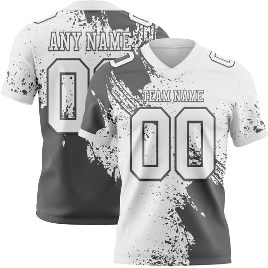 Custom White Steel Gray 3D Pattern Abstract Brush Stroke Authentic Football Jersey - Main View
