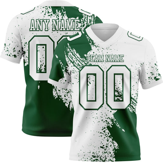 Custom White Green 3D Pattern Abstract Brush Stroke Authentic Football Jersey - Main View
