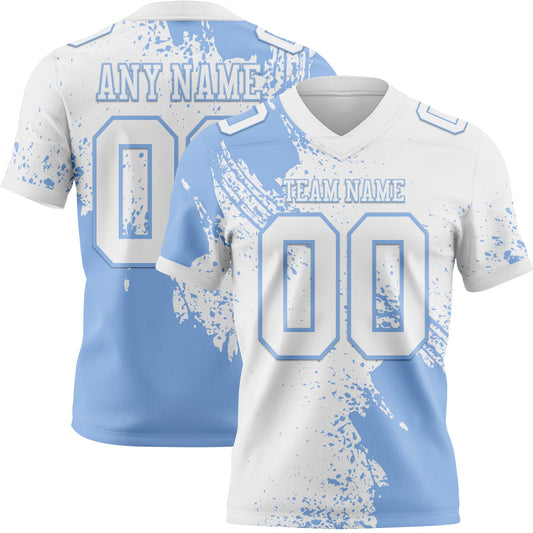 Custom White Light Blue 3D Pattern Abstract Brush Stroke Authentic Football Jersey - Main View