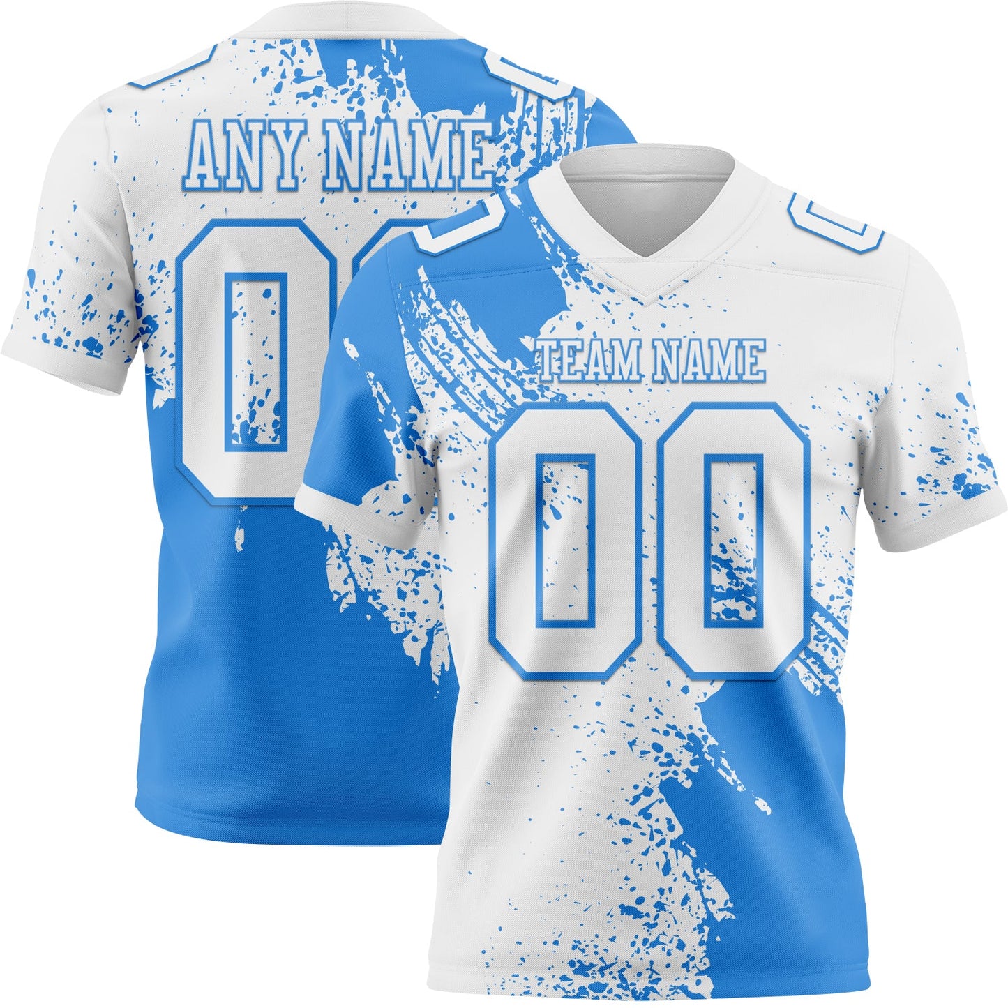 Custom White Powder Blue 3D Pattern Abstract Brush Stroke Authentic Football Jersey - Main View