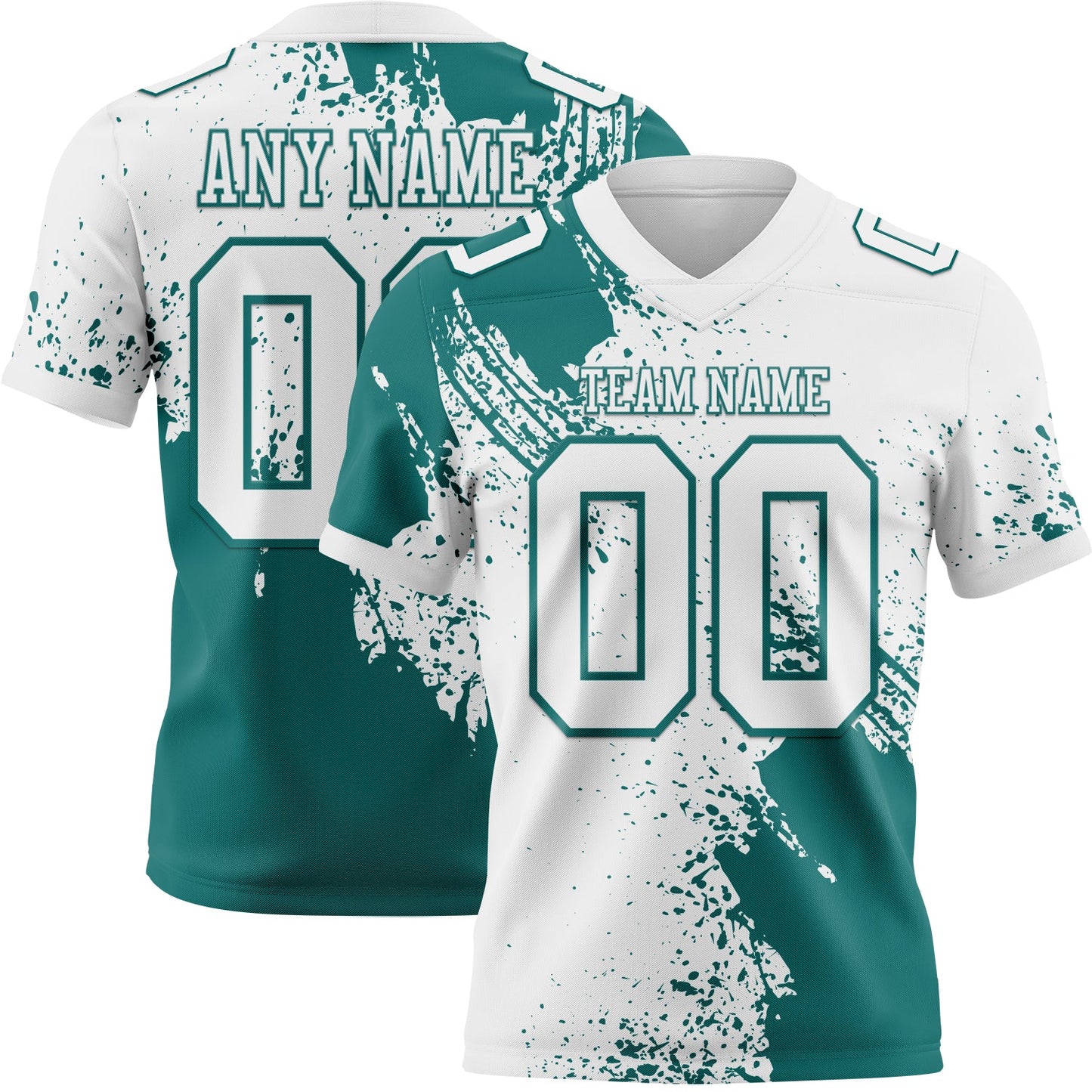 Custom White Teal 3D Pattern Abstract Brush Stroke Authentic Football Jersey - Main View