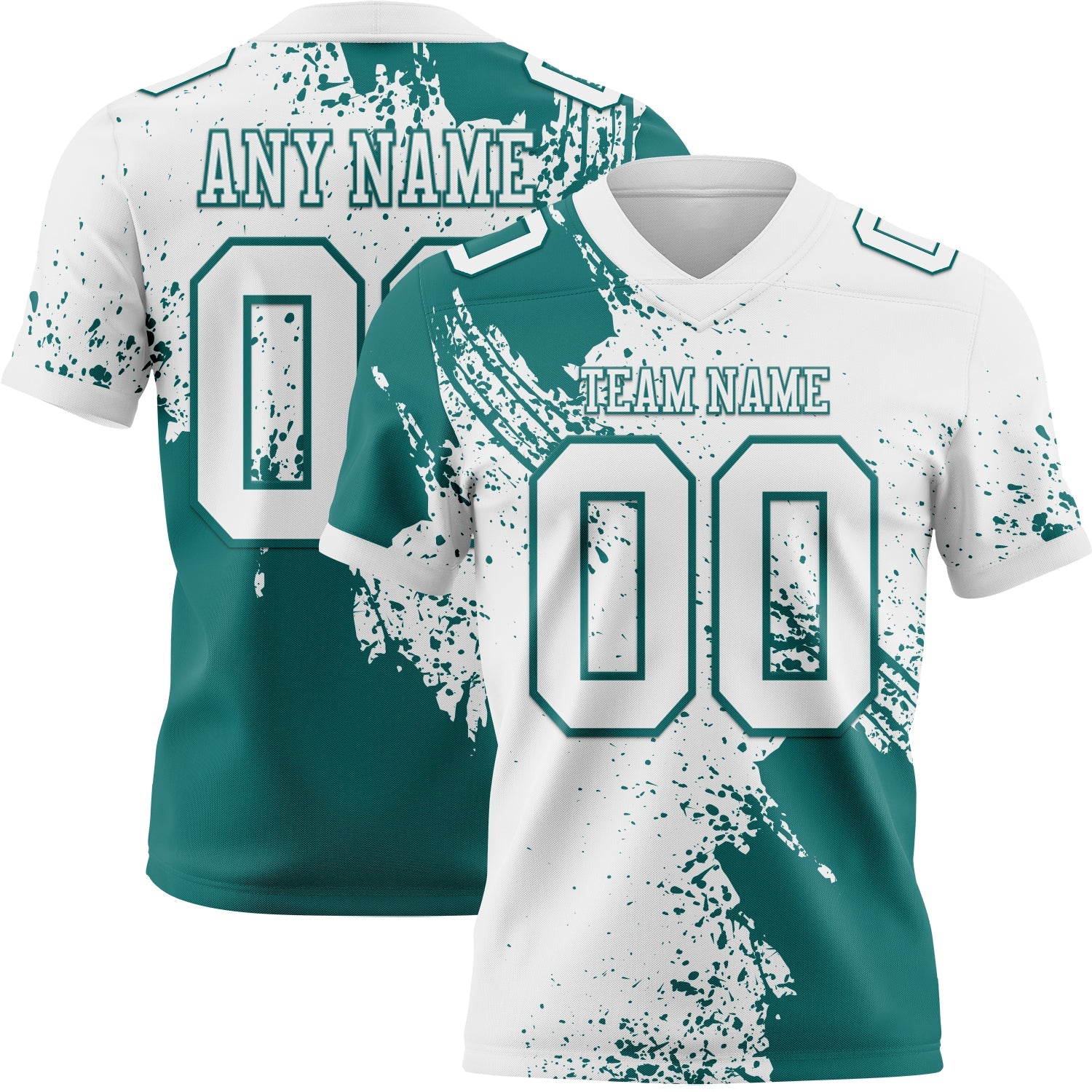 Custom White Teal 3D Pattern Abstract Brush Stroke Authentic Football Jersey - Main View