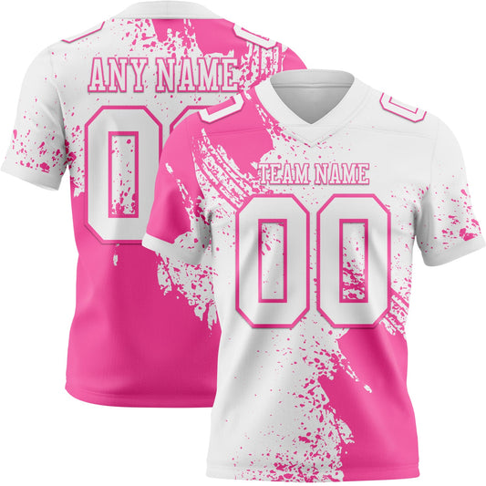 Custom White Pink 3D Pattern Abstract Brush Stroke Authentic Football Jersey - Main View