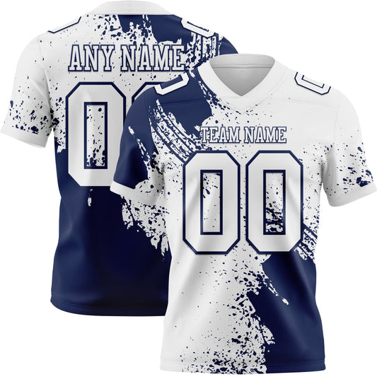 Custom White Navy 3D Pattern Abstract Brush Stroke Authentic Football Jersey - Main View