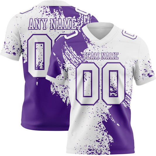 Custom White Purple 3D Pattern Abstract Brush Stroke Authentic Football Jersey - Main View