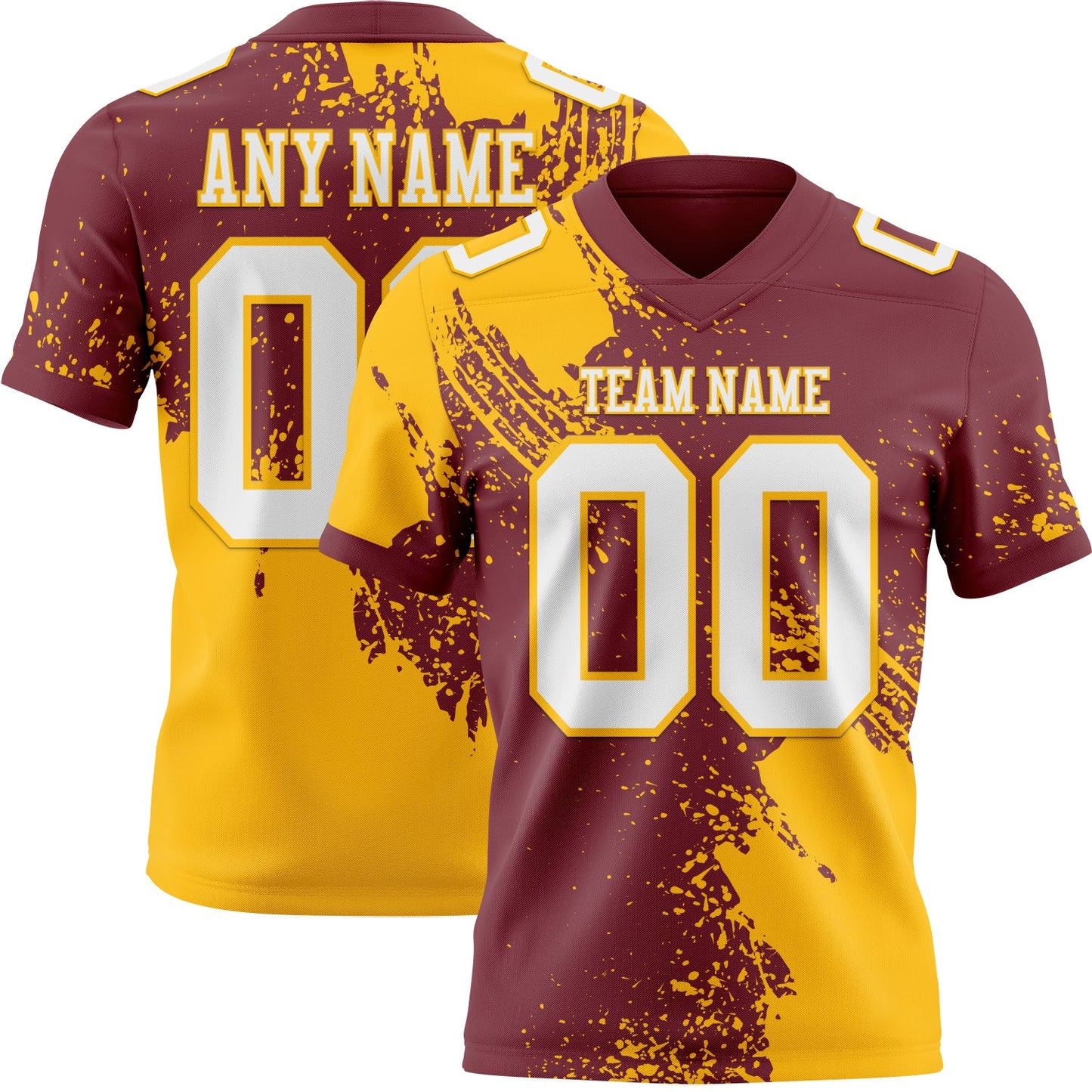 Custom Burgundy White-Gold 3D Pattern Abstract Brush Stroke Authentic Football Jersey - Main View