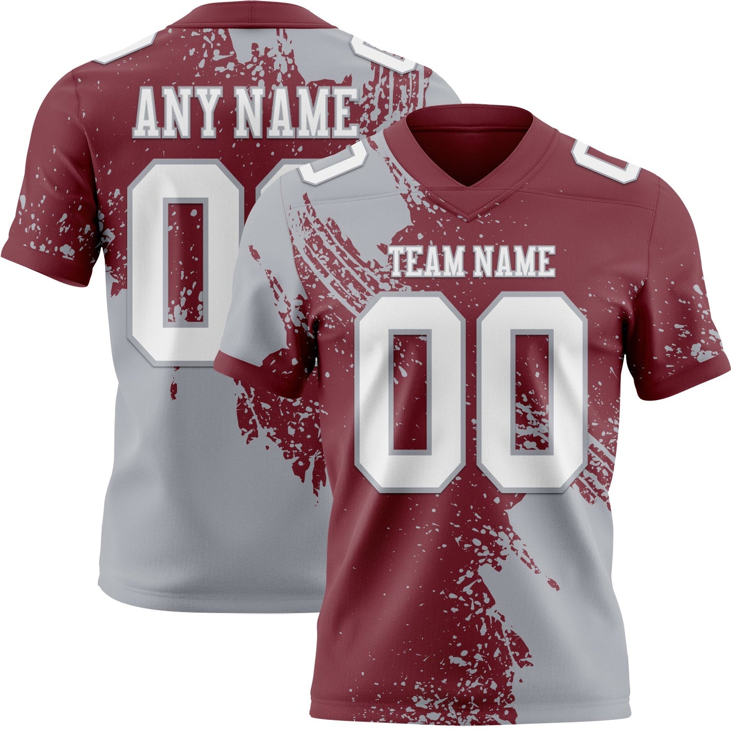 Custom Burgundy White-Gray 3D Pattern Abstract Brush Stroke Authentic Football Jersey - Main View