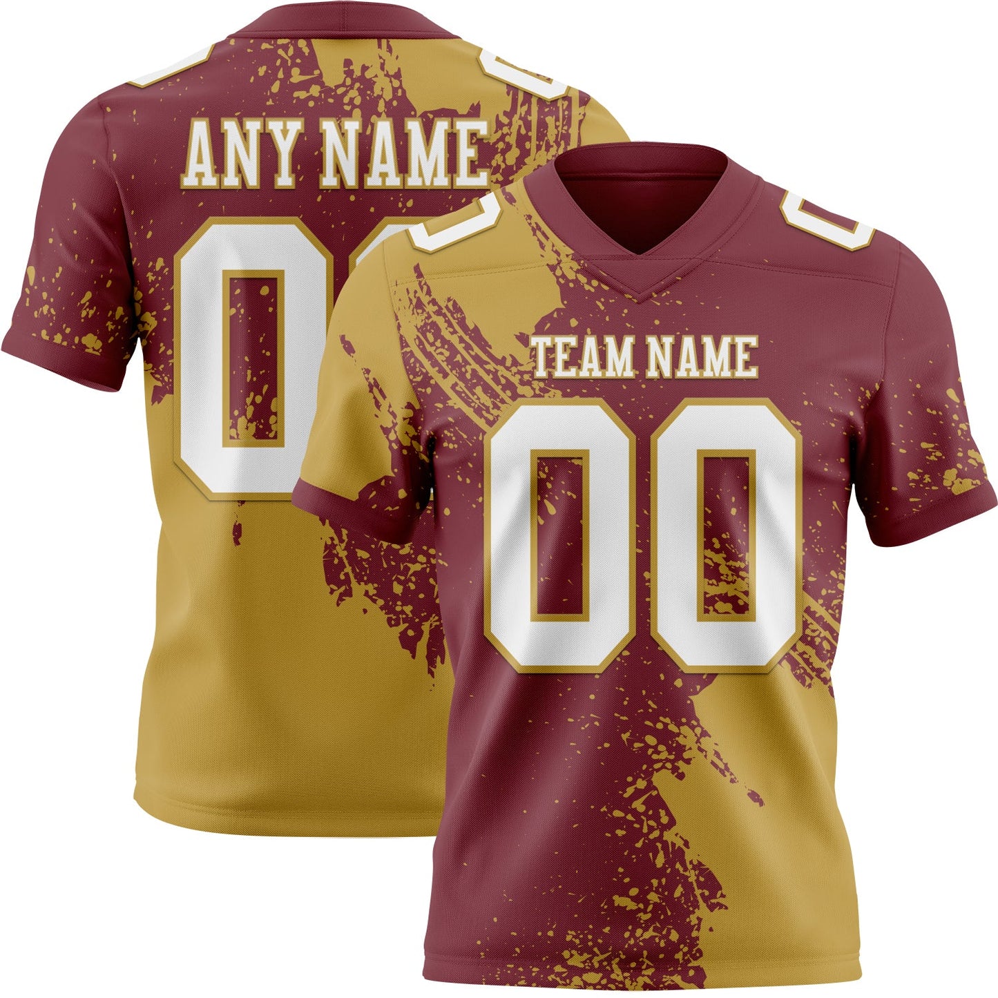 Custom Burgundy White-Old Gold 3D Pattern Abstract Brush Stroke Authentic Football Jersey - Main View