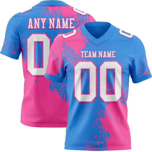 Custom Powder Blue White-Pink 3D Pattern Abstract Brush Stroke Authentic Football Jersey - Main View