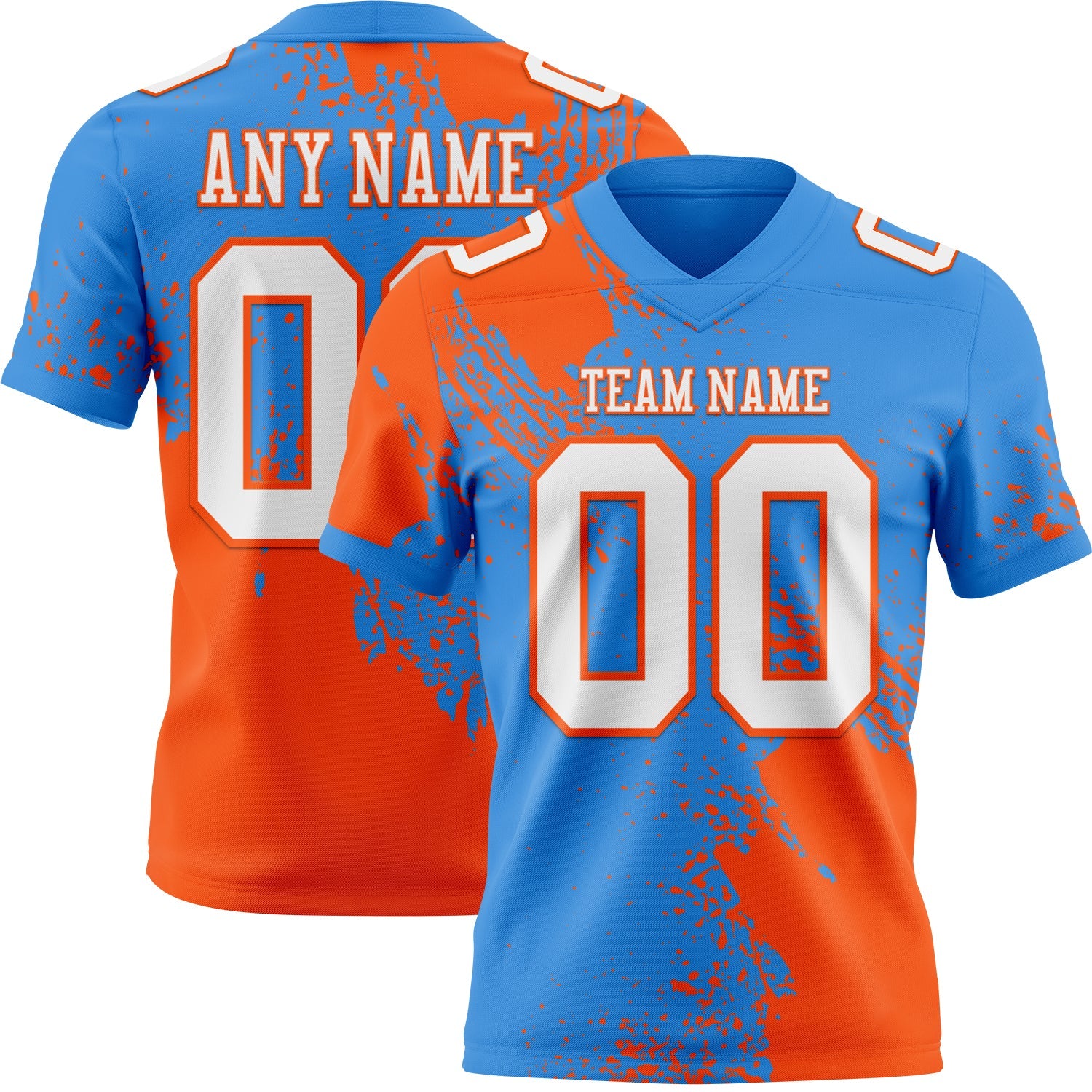 Custom Powder Blue White-Orange 3D Pattern Abstract Brush Stroke Authentic Football Jersey - Main View