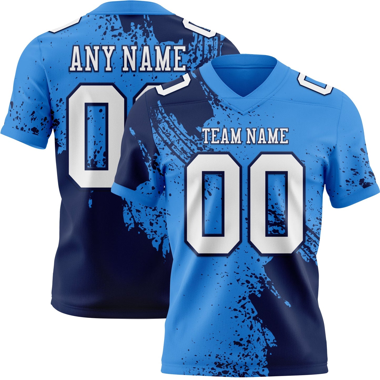 Custom Powder Blue White-Navy 3D Pattern Abstract Brush Stroke Authentic Football Jersey - Main View