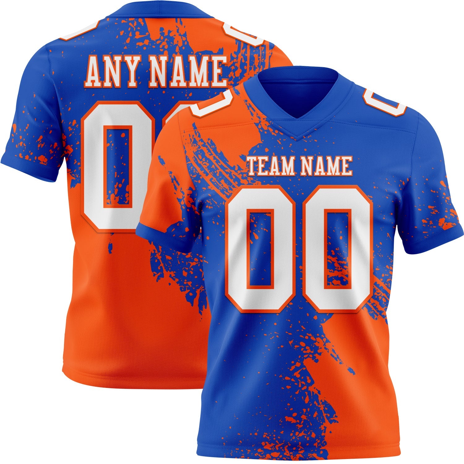 Custom Thunder Blue White-Orange 3D Pattern Abstract Brush Stroke Authentic Football Jersey - Main View