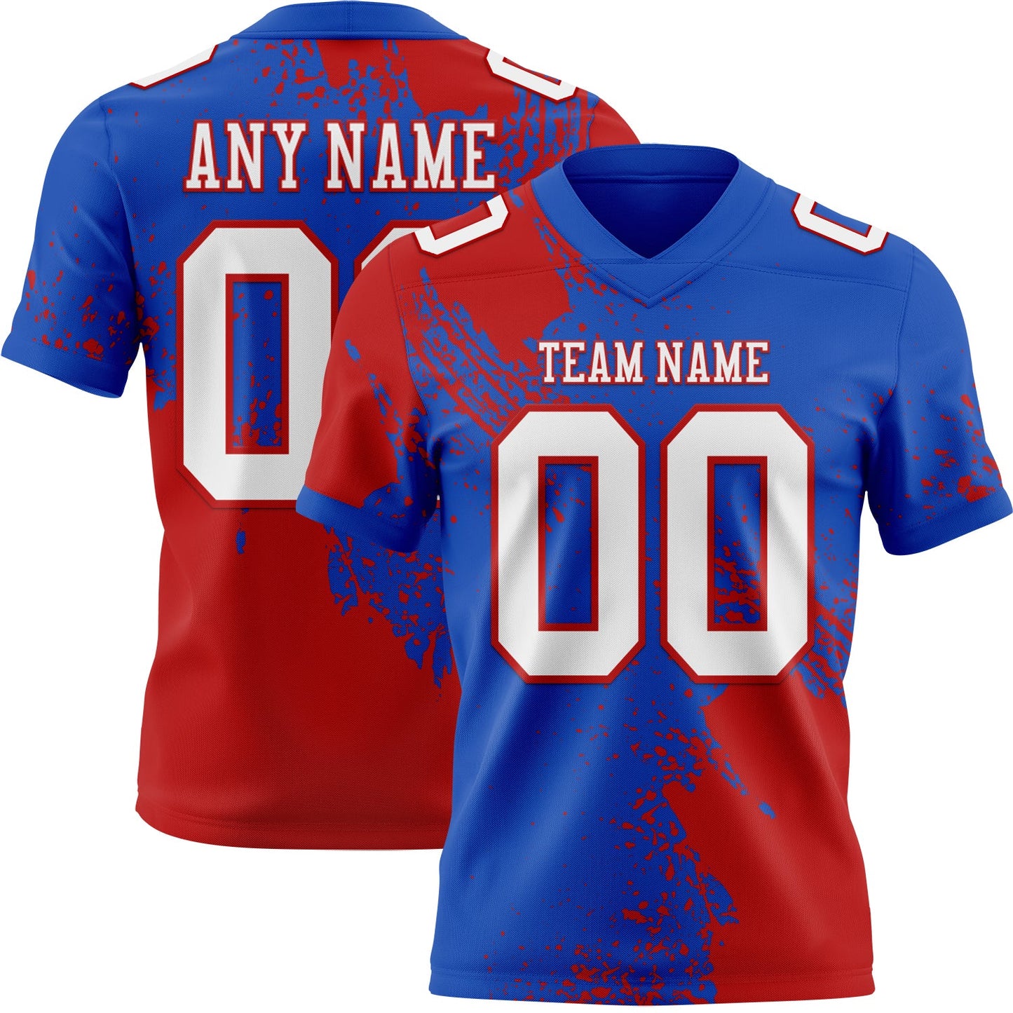 Custom Thunder Blue White-Red 3D Pattern Abstract Brush Stroke Authentic Football Jersey - Main View