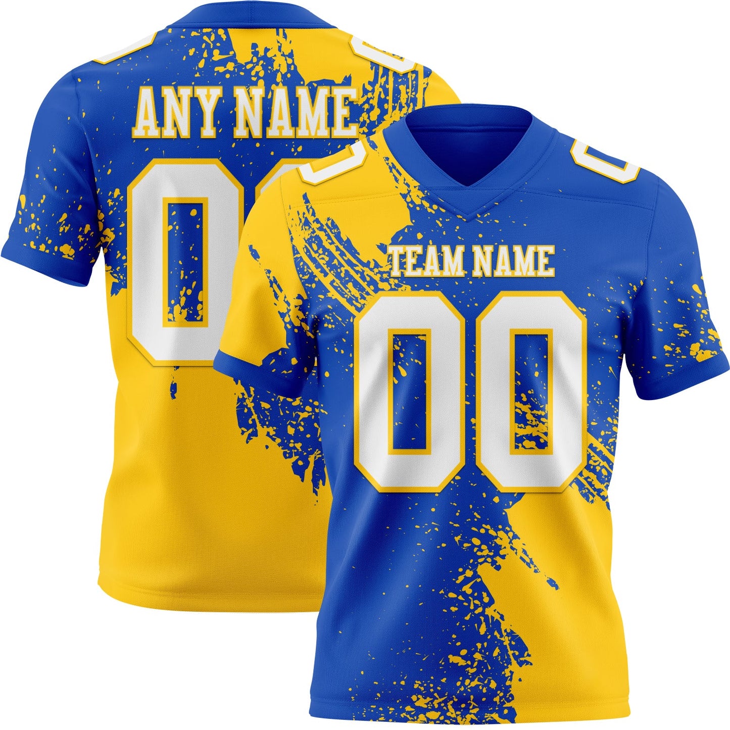 Custom Thunder Blue White-Yellow 3D Pattern Abstract Brush Stroke Authentic Football Jersey - Main View