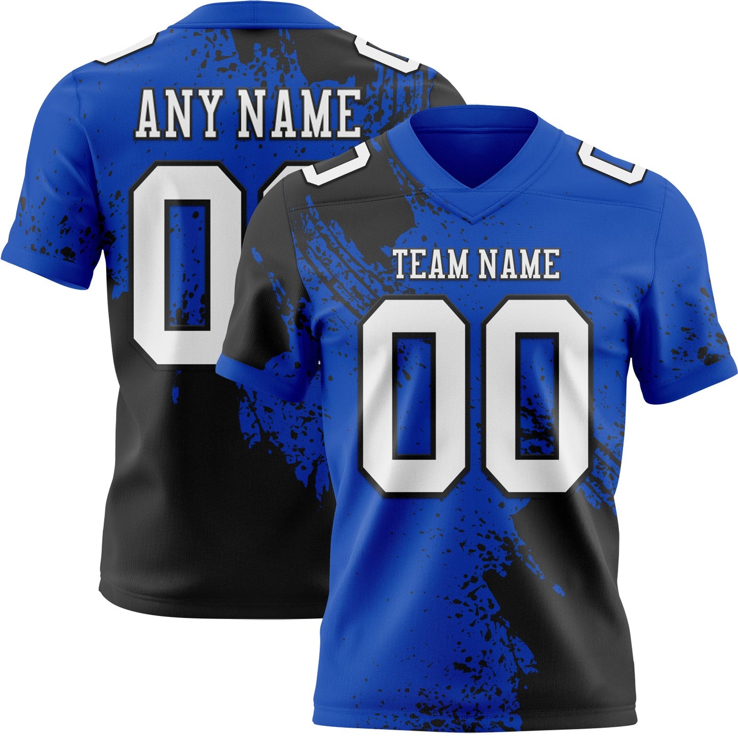 Custom Thunder Blue White-Black 3D Pattern Abstract Brush Stroke Authentic Football Jersey - Main View