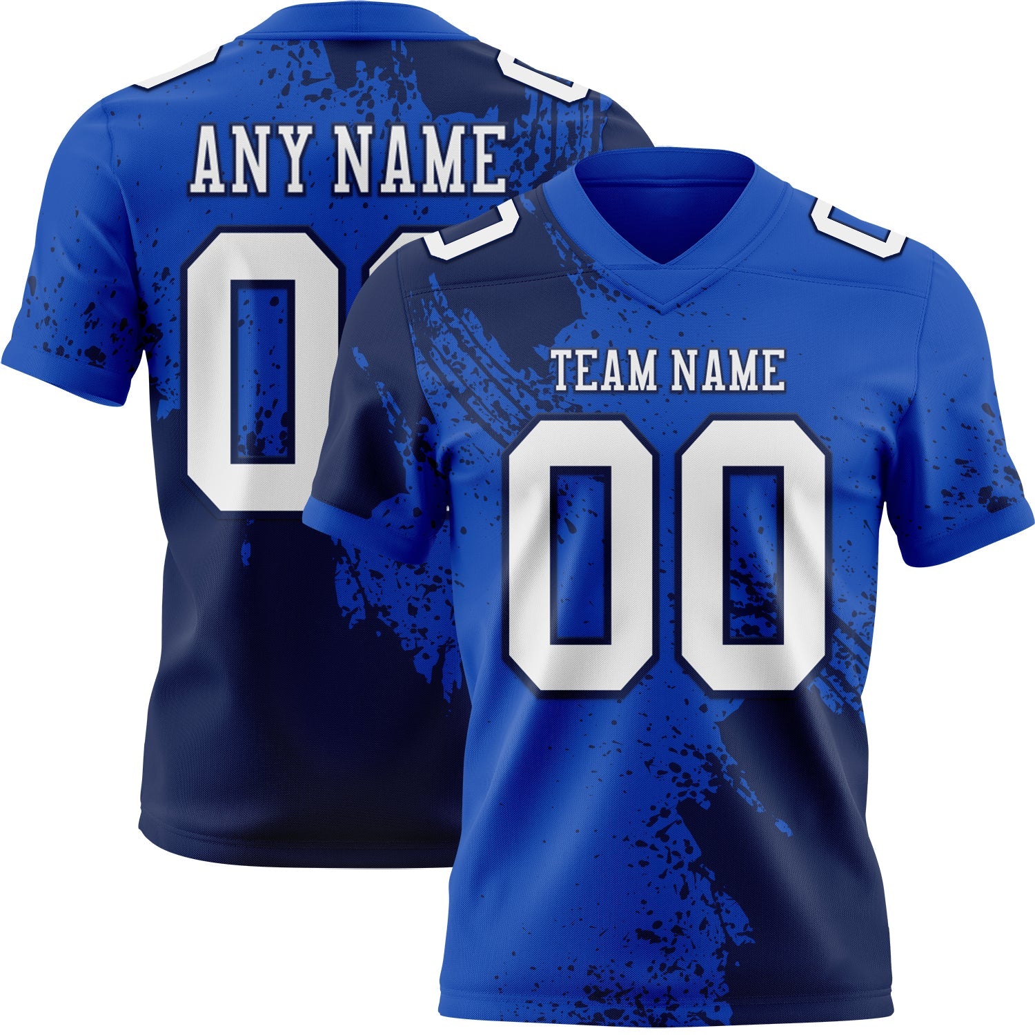 Custom Thunder Blue White-Navy 3D Pattern Abstract Brush Stroke Authentic Football Jersey - Main View