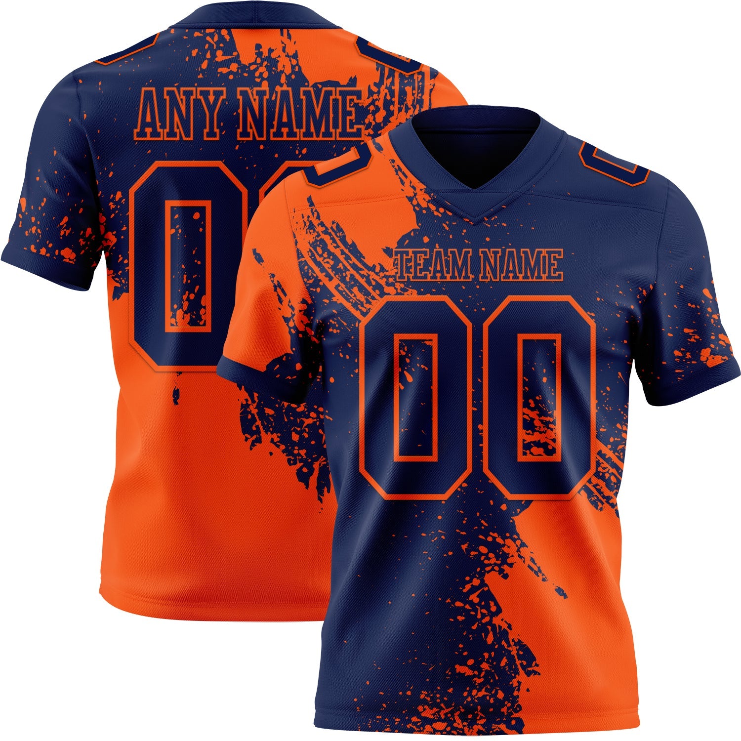 Custom Navy Orange 3D Pattern Abstract Brush Stroke Authentic Football Jersey - Main View