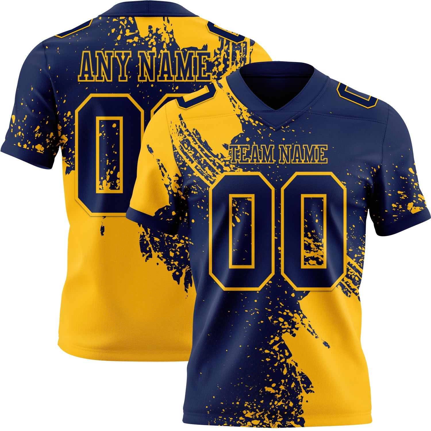 Custom Navy Gold 3D Pattern Abstract Brush Stroke Authentic Football Jersey - Main View