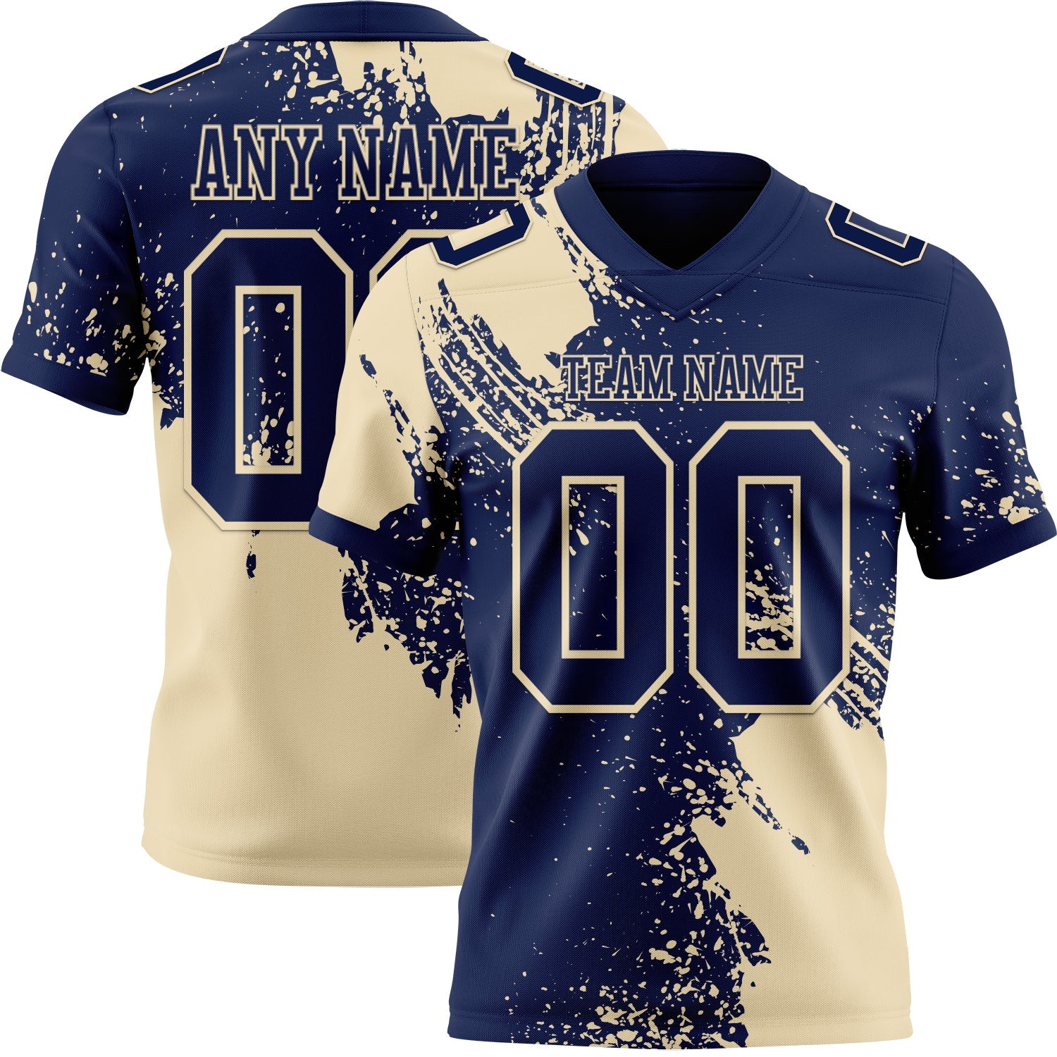 Custom Navy Cream 3D Pattern Abstract Brush Stroke Authentic Football Jersey - Main View