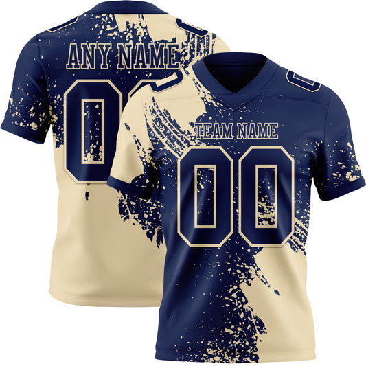 Custom Navy Cream 3D Pattern Abstract Brush Stroke Authentic Football Jersey - Main View