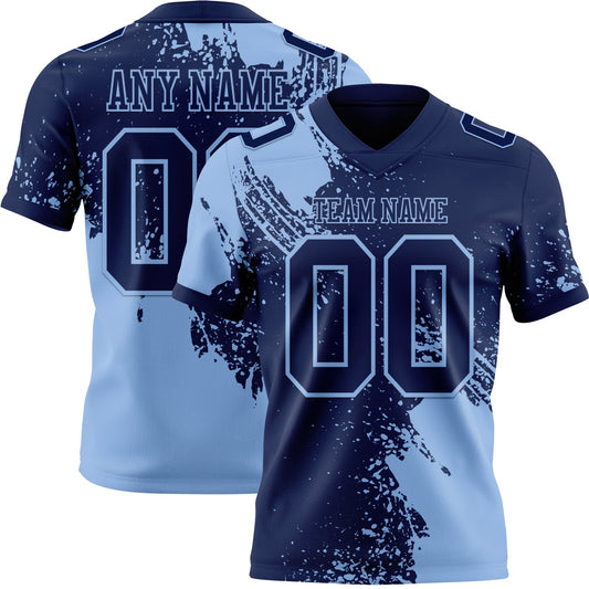 Custom Navy Light Blue 3D Pattern Abstract Brush Stroke Authentic Football Jersey - Main View