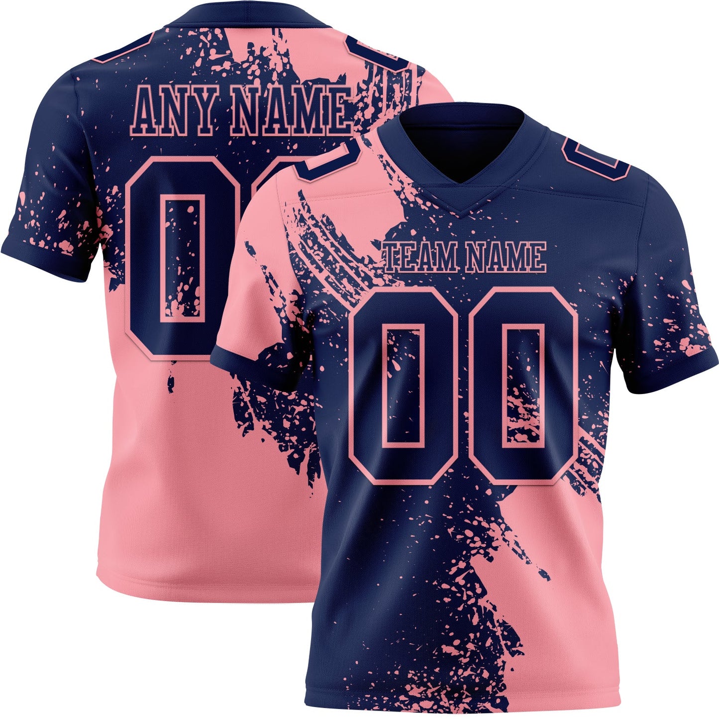 Custom Navy Medium Pink 3D Pattern Abstract Brush Stroke Authentic Football Jersey - Main View
