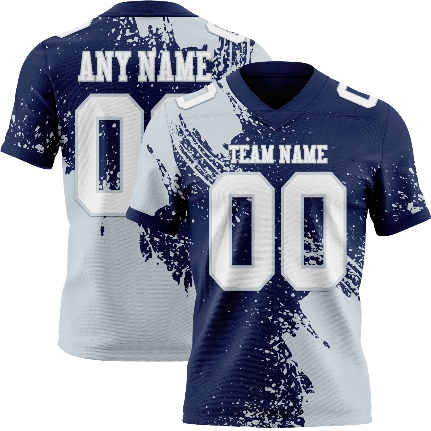 Custom Navy White-Silver 3D Pattern Abstract Brush Stroke Authentic Football Jersey - Main View