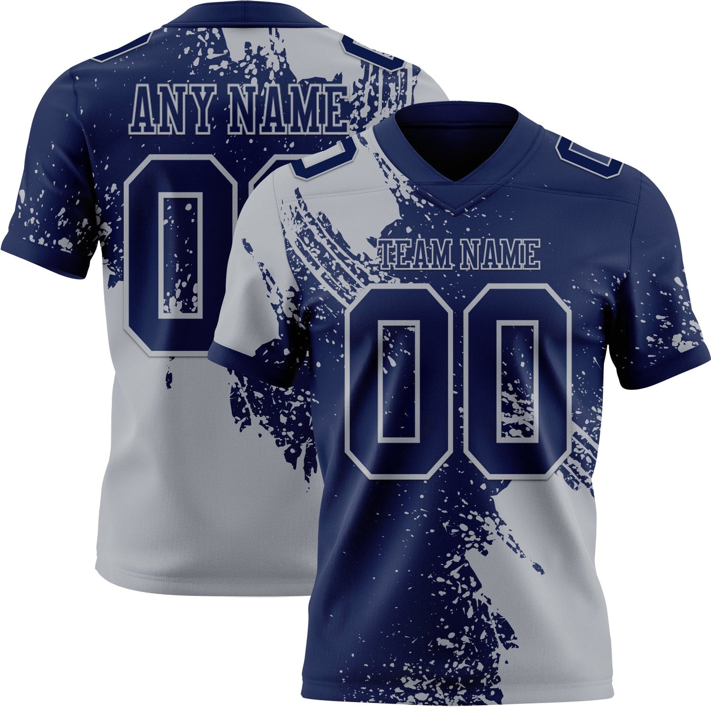 Custom Navy Gray 3D Pattern Abstract Brush Stroke Authentic Football Jersey - Main View