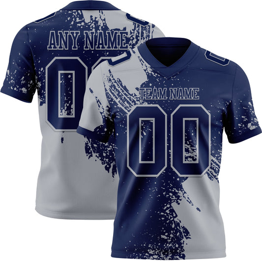 Custom Navy Gray 3D Pattern Abstract Brush Stroke Authentic Football Jersey - Main View