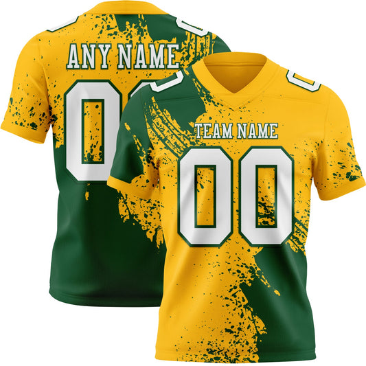 Custom Gold White-Green 3D Pattern Abstract Brush Stroke Authentic Football Jersey - Main View