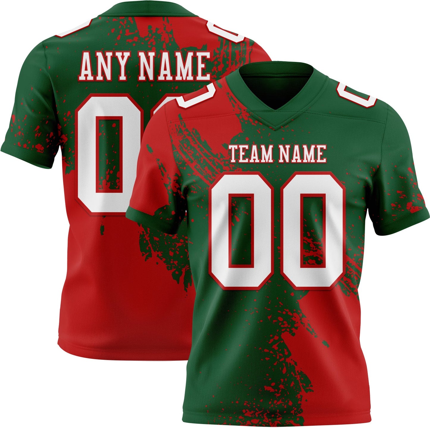 Custom Green White-Red 3D Pattern Abstract Brush Stroke Authentic Football Jersey - Main View