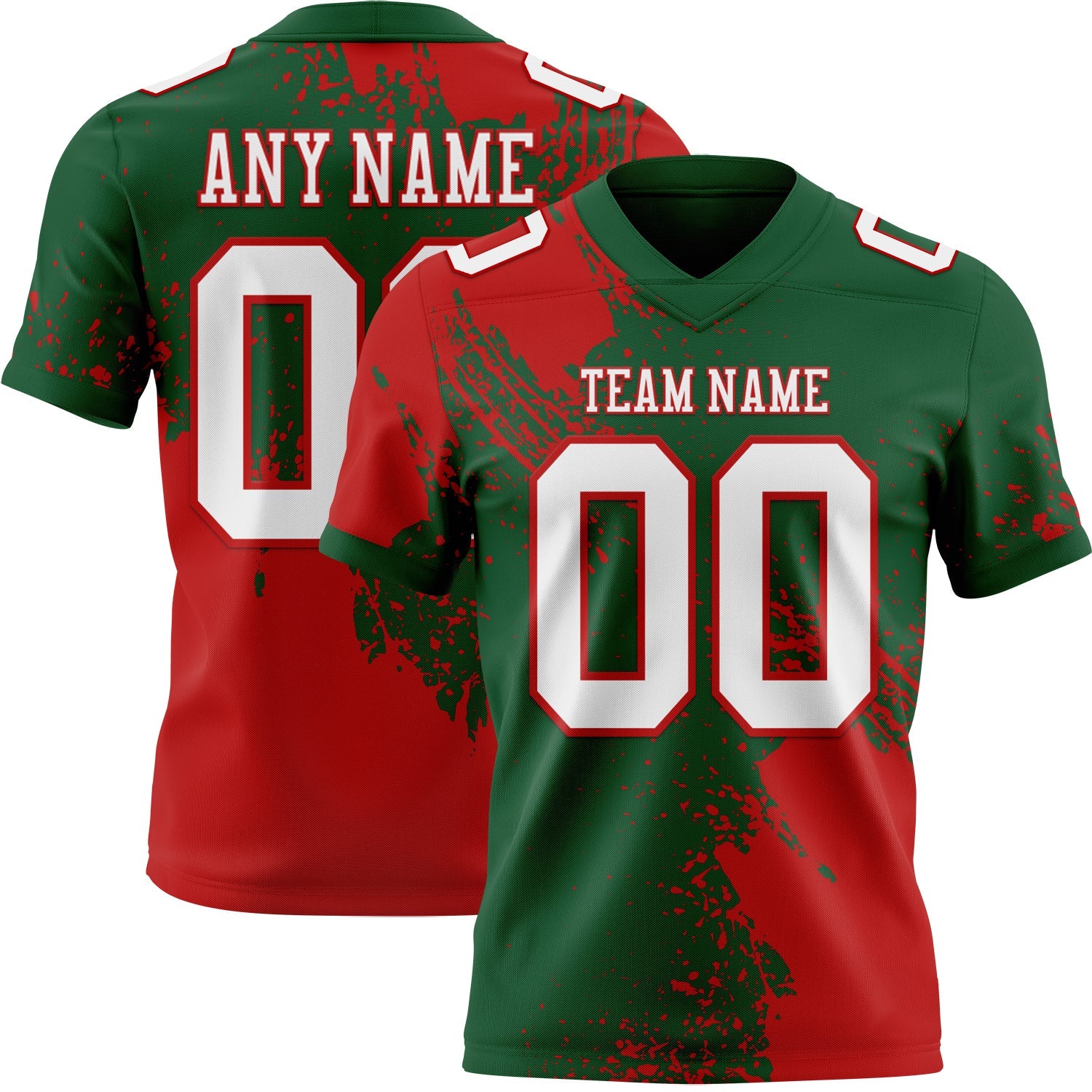 Custom Green White-Red 3D Pattern Abstract Brush Stroke Authentic Football Jersey - Main View
