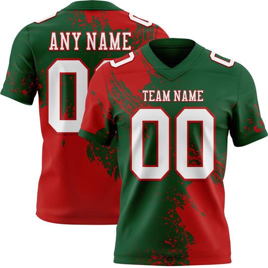 Custom Green White-Red 3D Pattern Abstract Brush Stroke Authentic Football Jersey - Main View