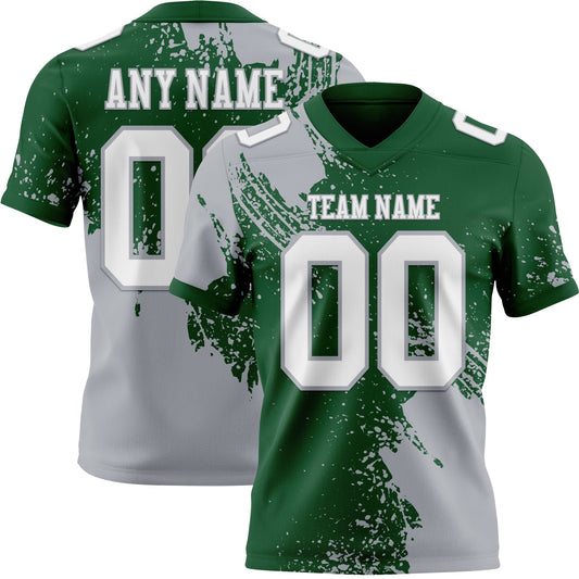 Custom Green White-Gray 3D Pattern Abstract Brush Stroke Authentic Football Jersey - Main View