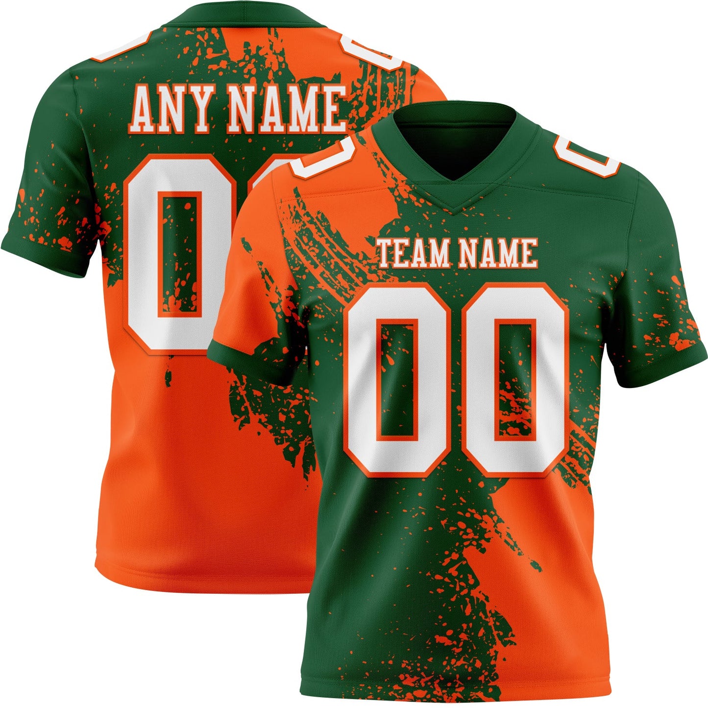 Custom Green White-Orange 3D Pattern Abstract Brush Stroke Authentic Football Jersey - Main View