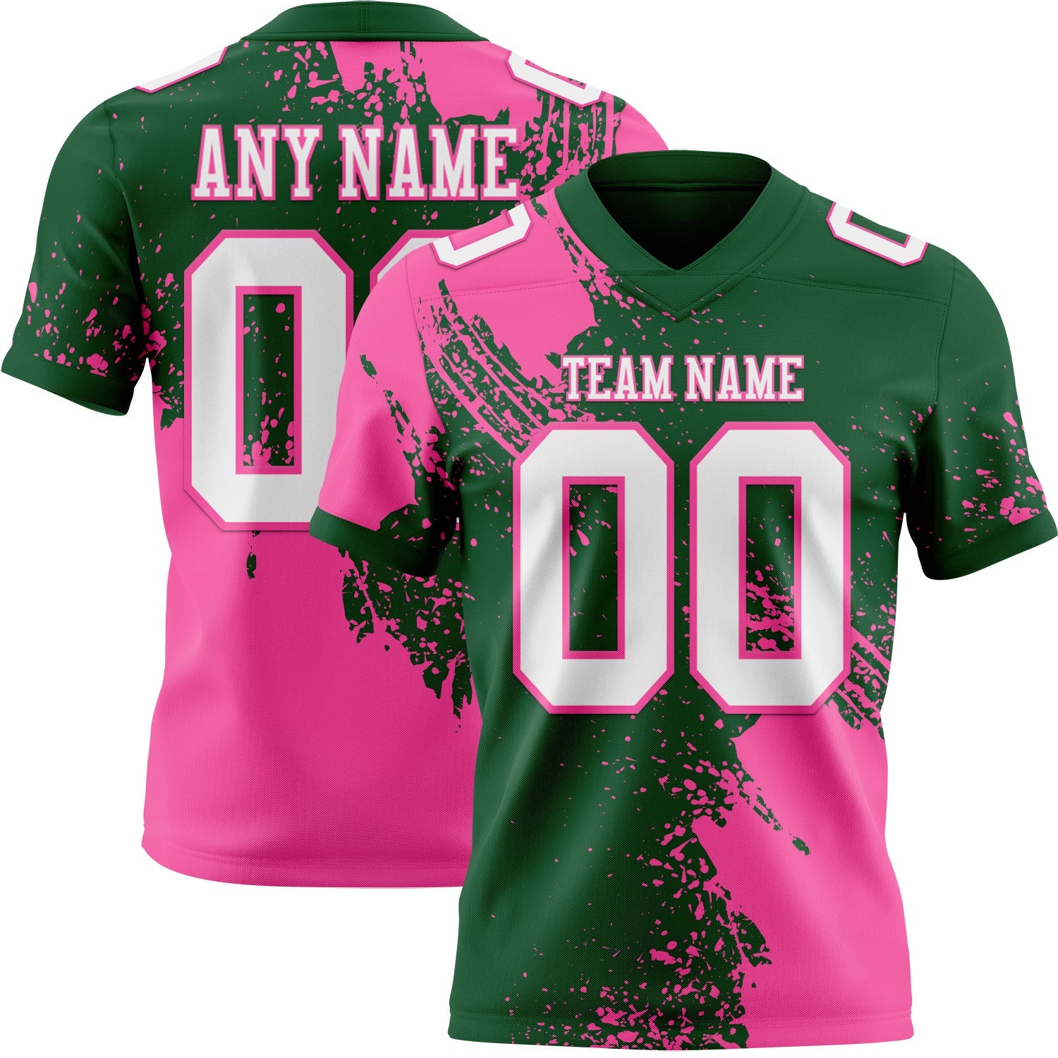 Custom Green White-Pink 3D Pattern Abstract Brush Stroke Authentic Football Jersey - Main View