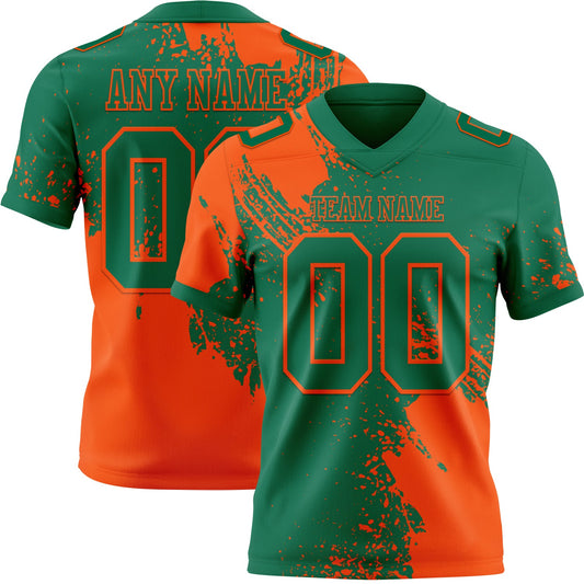 Custom Kelly Green Orange 3D Pattern Abstract Brush Stroke Authentic Football Jersey - Main View