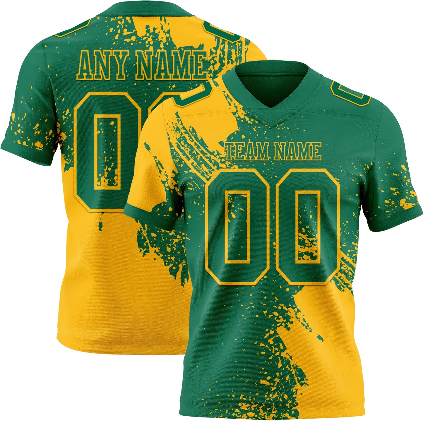 Custom Kelly Green Gold 3D Pattern Abstract Brush Stroke Authentic Football Jersey - Main View
