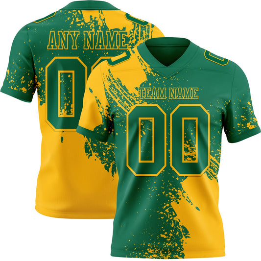 Custom Kelly Green Gold 3D Pattern Abstract Brush Stroke Authentic Football Jersey - Main View