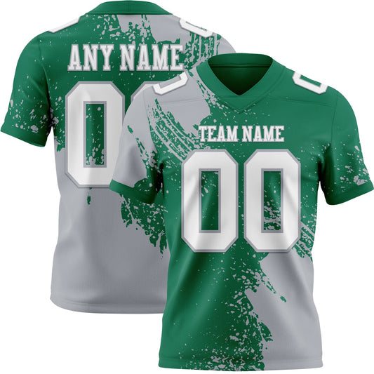 Custom Kelly Green White-Gray 3D Pattern Abstract Brush Stroke Authentic Football Jersey - Main View