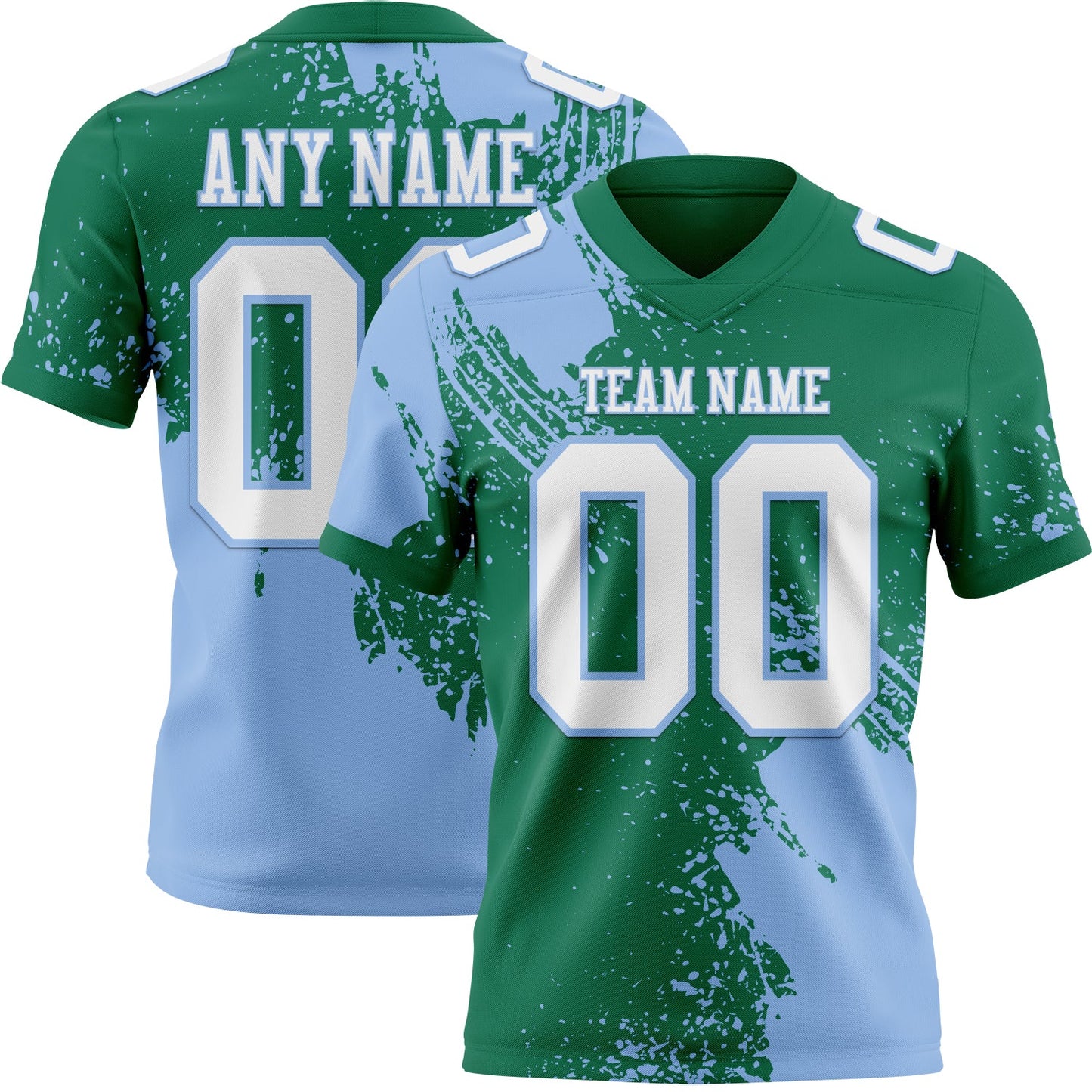 Custom Kelly Green White-Light Blue 3D Pattern Abstract Brush Stroke Authentic Football Jersey - Main View