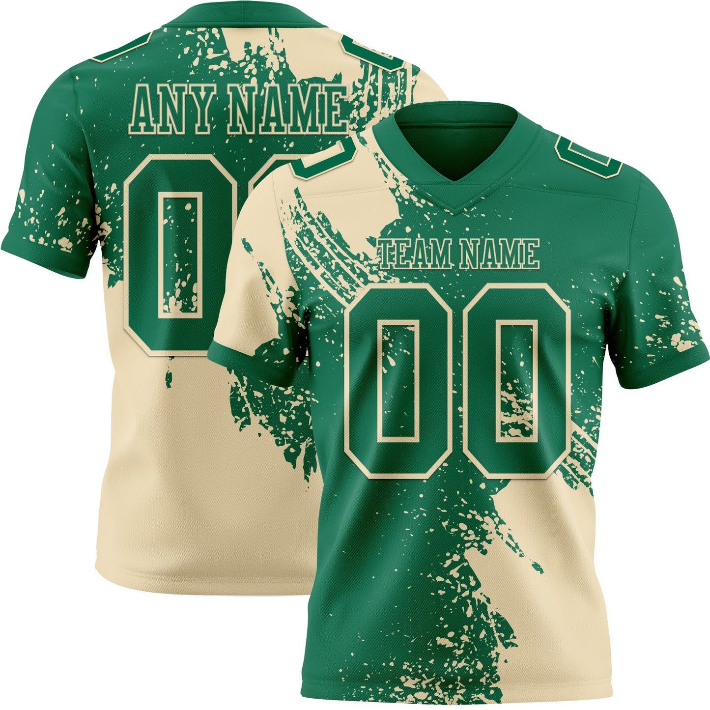 Custom Kelly Green Cream 3D Pattern Abstract Brush Stroke Authentic Football Jersey - Main View