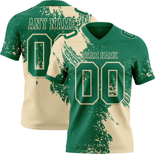 Custom Kelly Green Cream 3D Pattern Abstract Brush Stroke Authentic Football Jersey - Main View