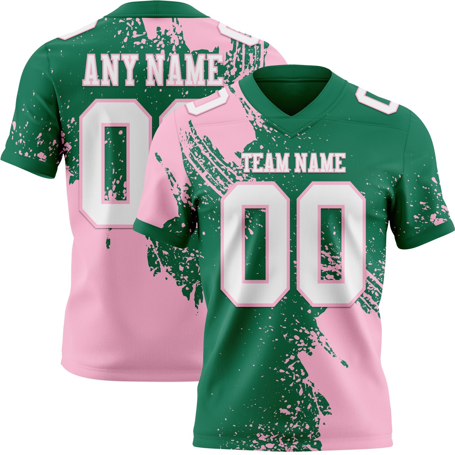 Custom Kelly Green White-Light Pink 3D Pattern Abstract Brush Stroke Authentic Football Jersey - Main View