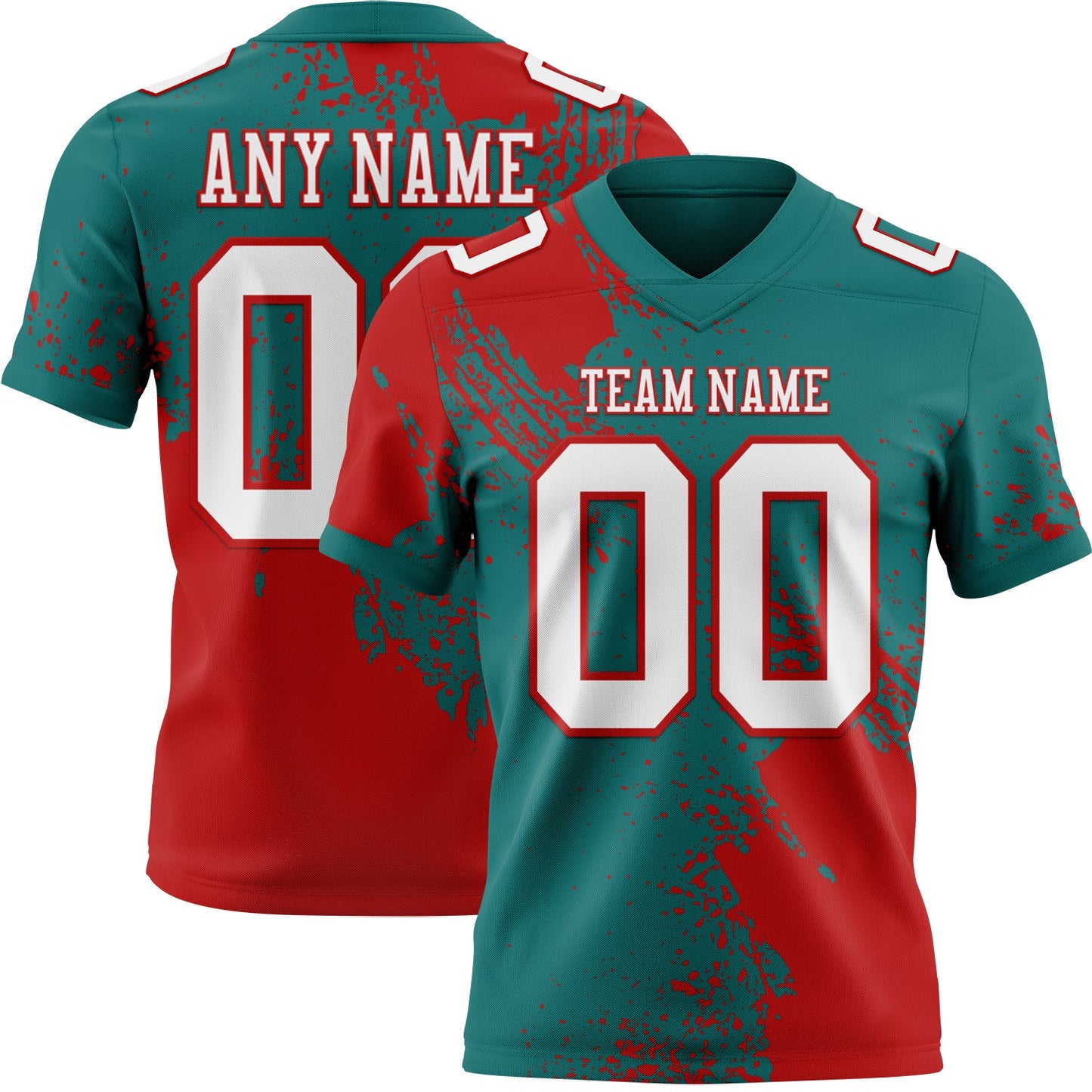 Custom Teal White-Red 3D Pattern Abstract Brush Stroke Authentic Football Jersey - Main View