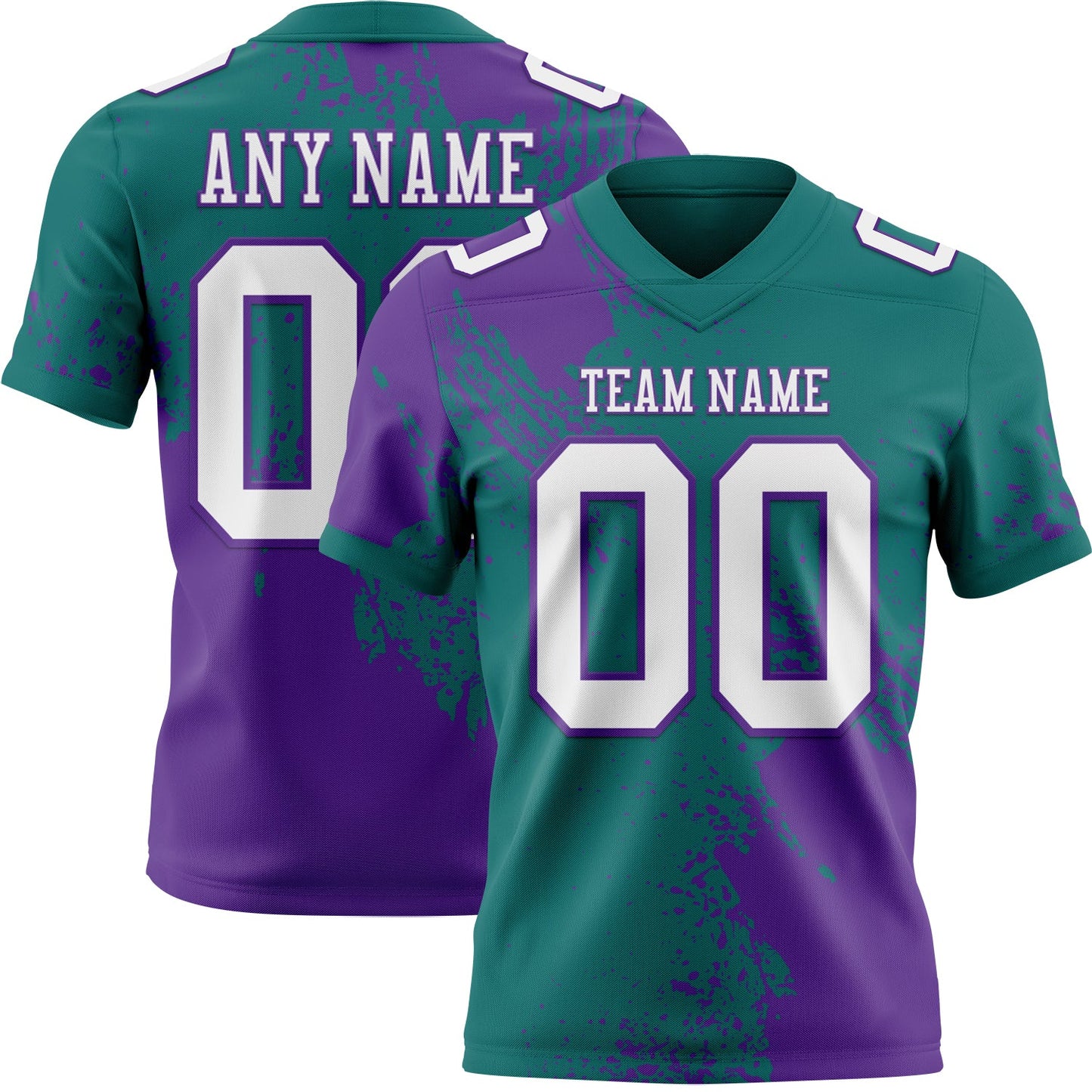 Custom Teal White-Purple 3D Pattern Abstract Brush Stroke Authentic Football Jersey - Main View